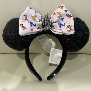 Loungefly Black Sequin Minnie Mouse & Friends Ears with White Bow